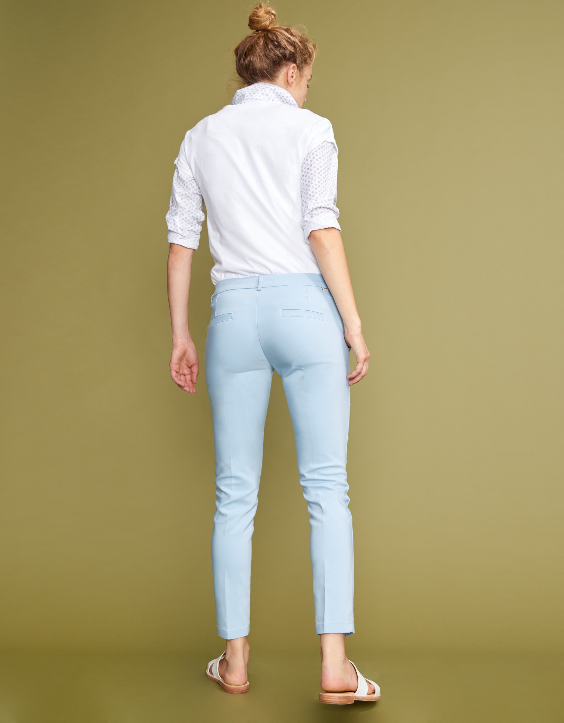 light blue cigarette trousers