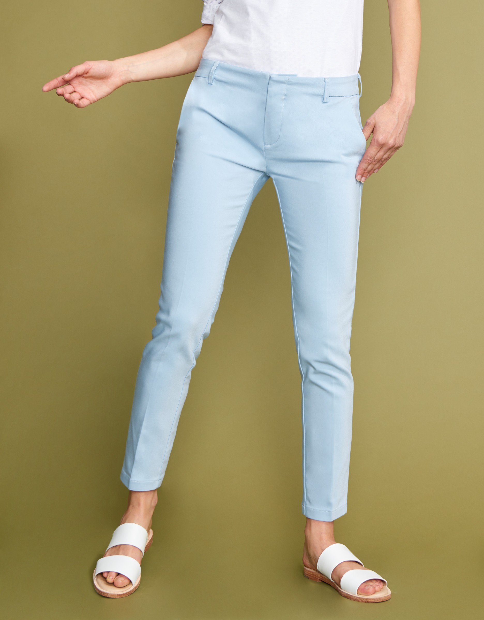 light blue cigarette trousers