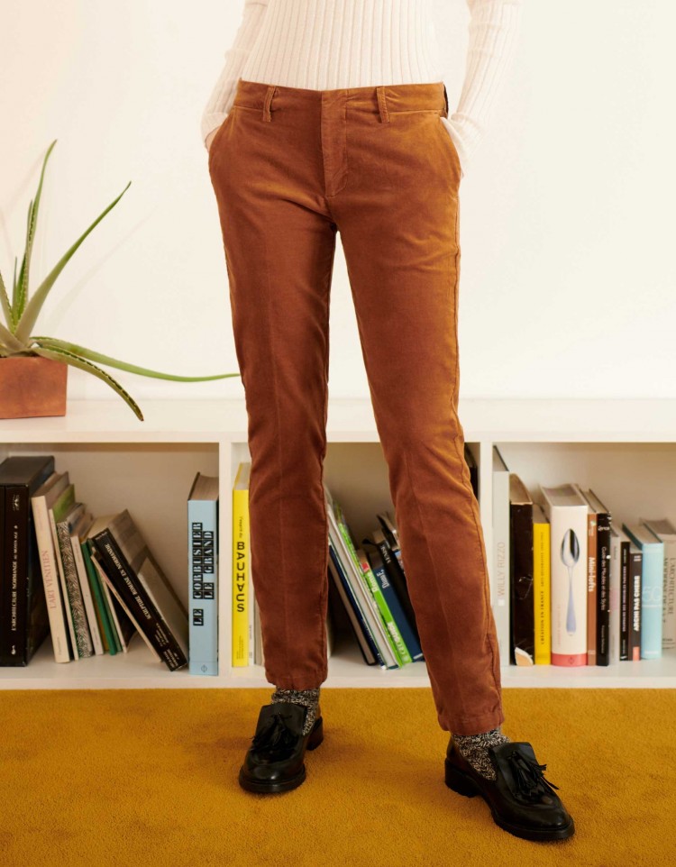 POPWINGS Women's Solid Cigarette Orange Trousers & Pants