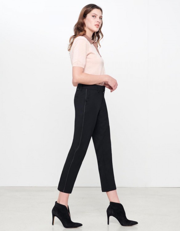 Cigarette Trousers Lizzy Color - BLACK PIPING CARBONE