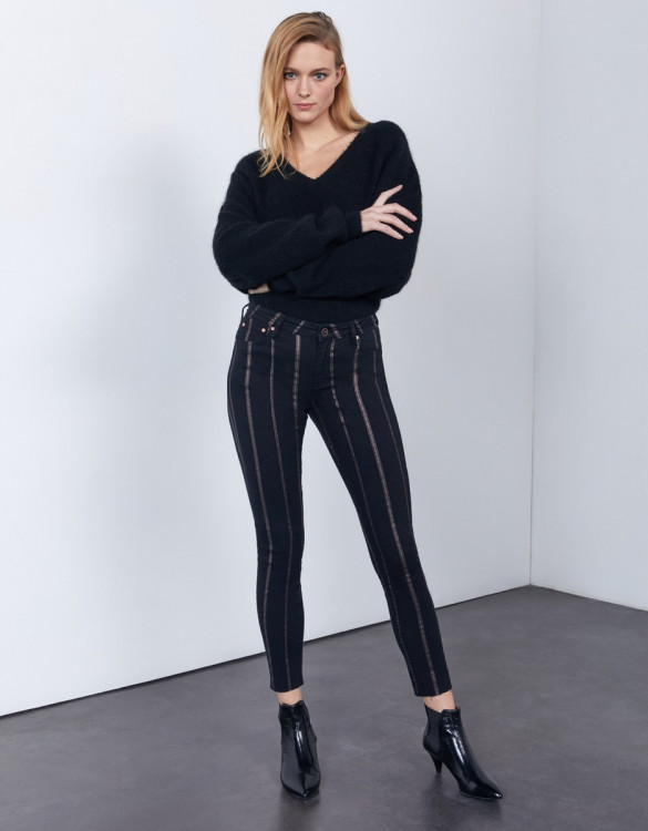 Skinny cropped trousers Lily Stripes - DNM BLACK