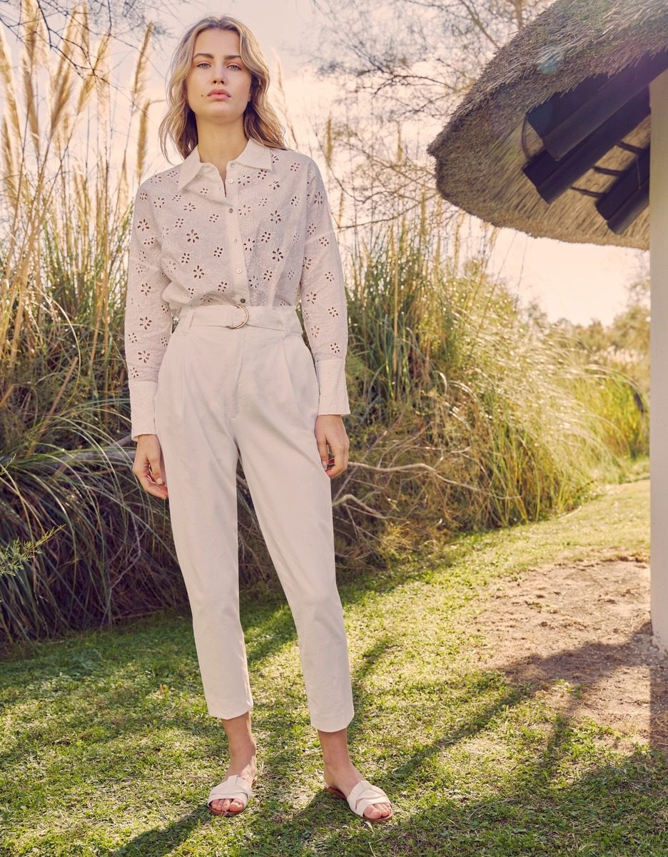 High waist cigarette trousers Ava Color - WHITE - Outlet vêtement