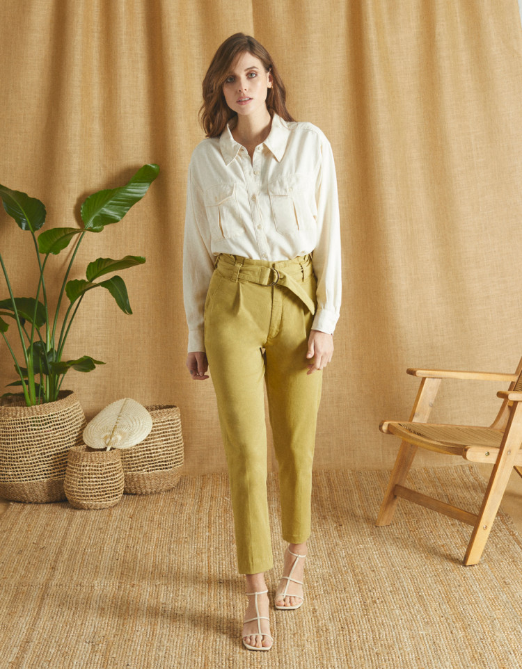 Solid Color Cotton Pant in Yellow : BHS88