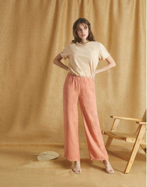Pantalon wide Felicity Linen - CORAL HAZE