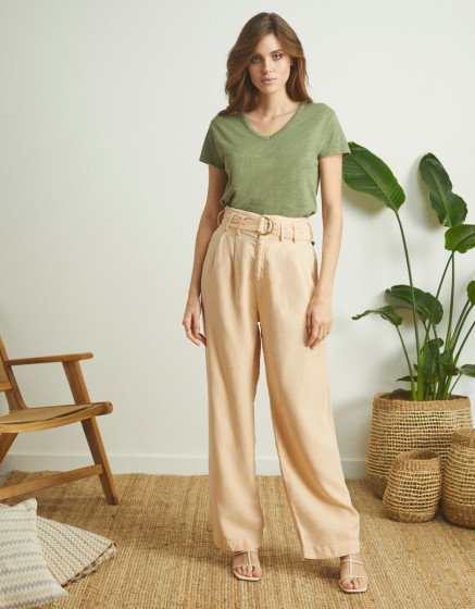 Pantalon wide Gabby Linen - HAZELNUT