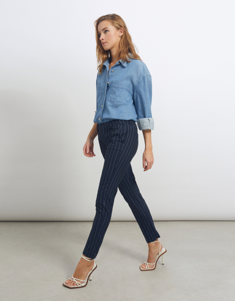 Cigarette trouser Lizzy Fancy - STRIPES NAVY - Outlet Pantalons - Reiko  Jeans