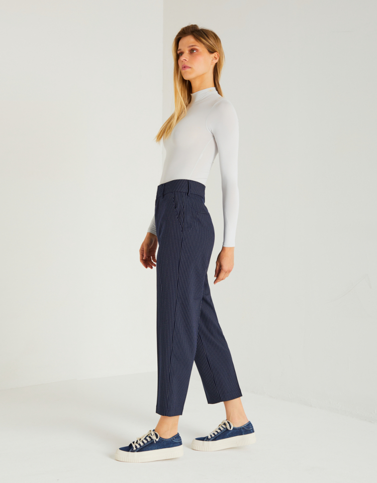 Cigarette trousers with chalk stripes in navy / natural white | MADELEINE  Fashion